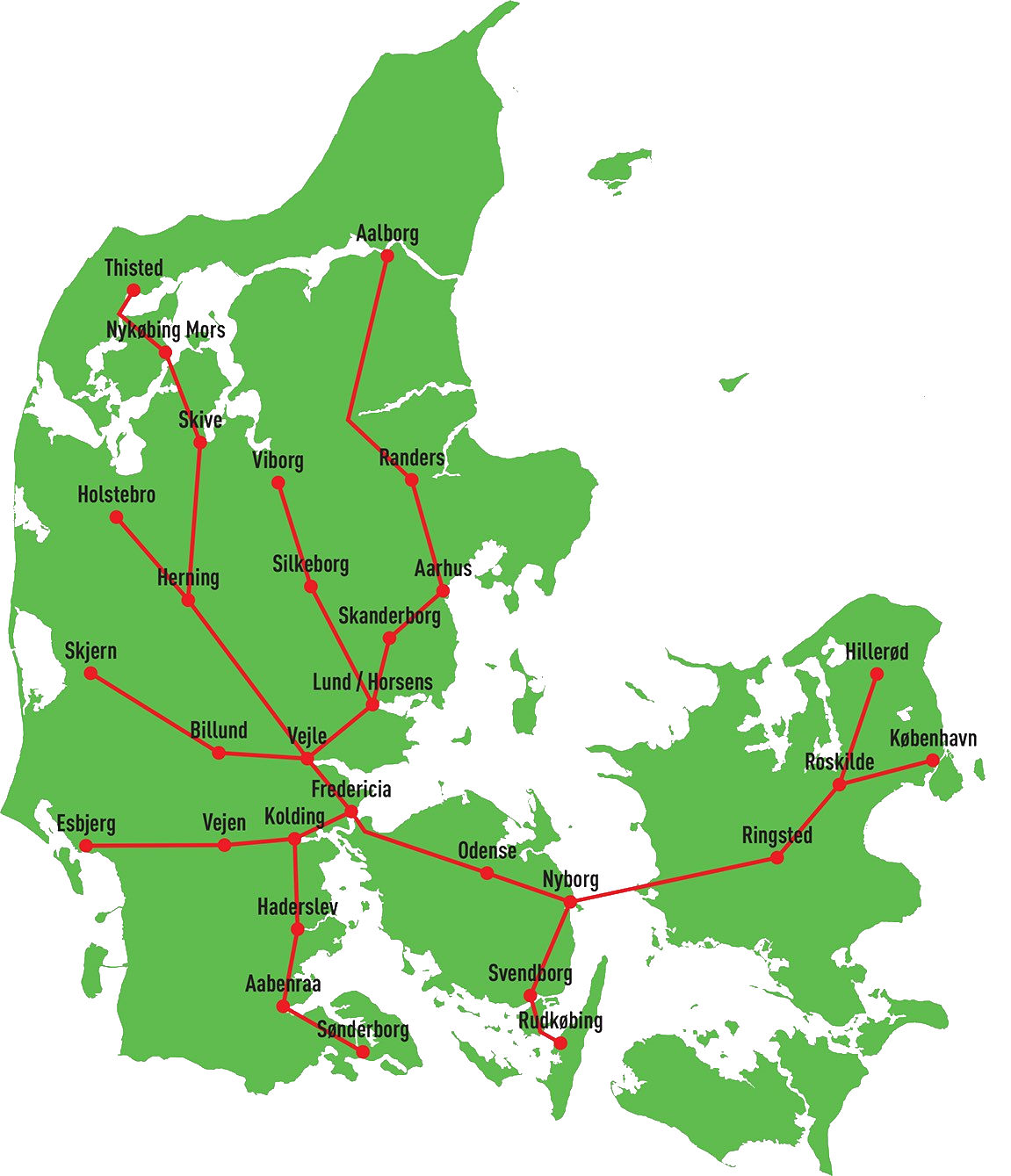 Sortbillet køreplan og stoppesteder